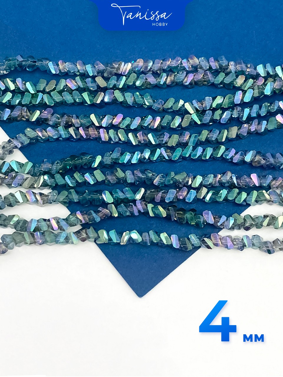 Хрусталь крошка треугольник сизый АВ, 4мм, нить, Х239