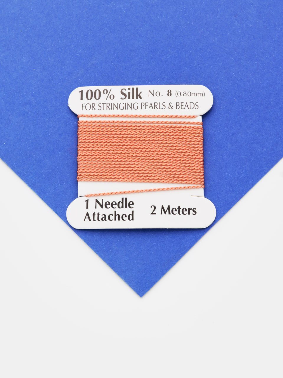 Нить для жемчуга и камней, шелк, 0,8мм, персиковый, катушка 2м + игла в комплекте, Ц092