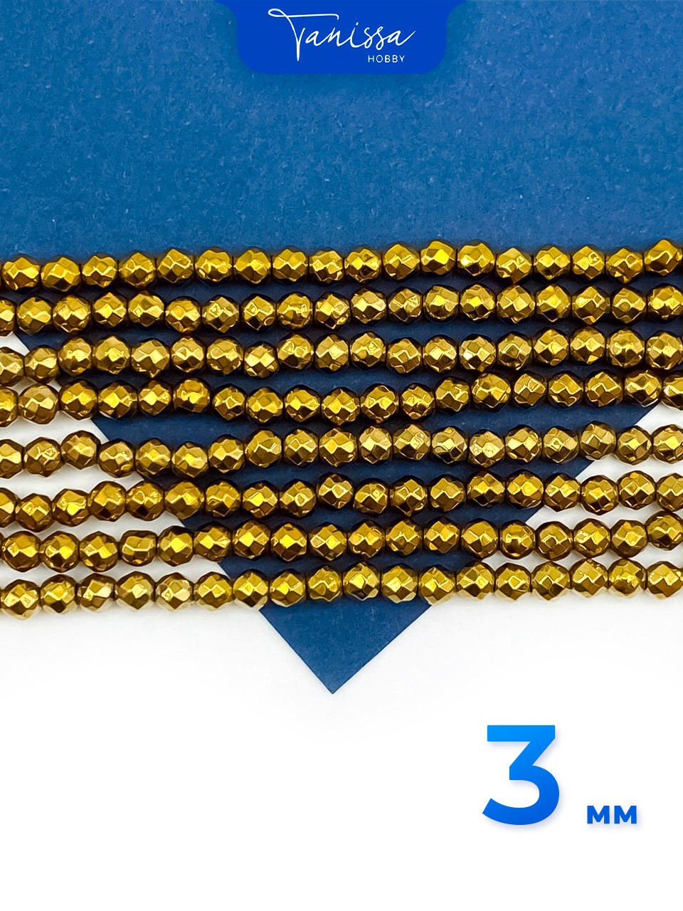 Гематин гематит бусины круглые огранка 3мм, золото, нить, ГТ065