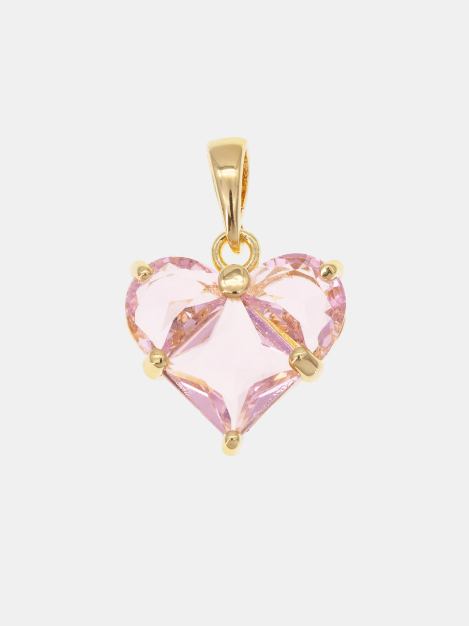 Подвеска сердце фианит розовый 14мм, позолота, Ю310