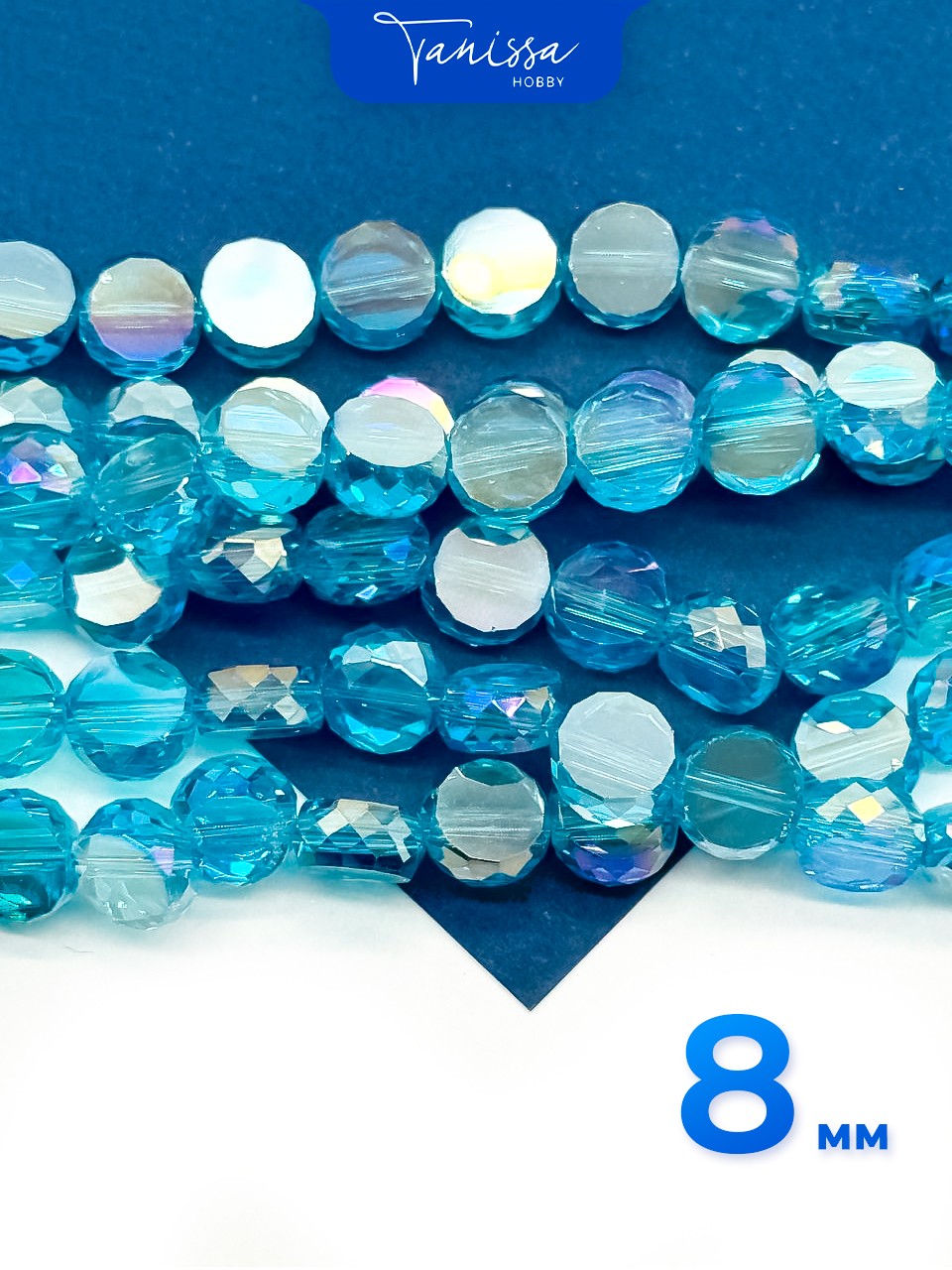 Хрусталь диск, круглый плоский, голубой АВ, 8мм, нить, Х318