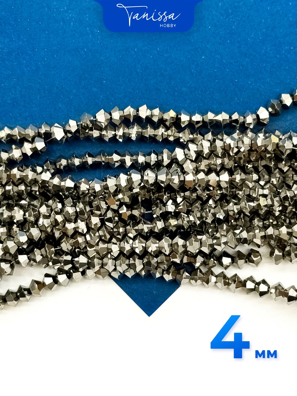 Хрусталь Биконус, плоский, гематит, 4мм, нить, Х336