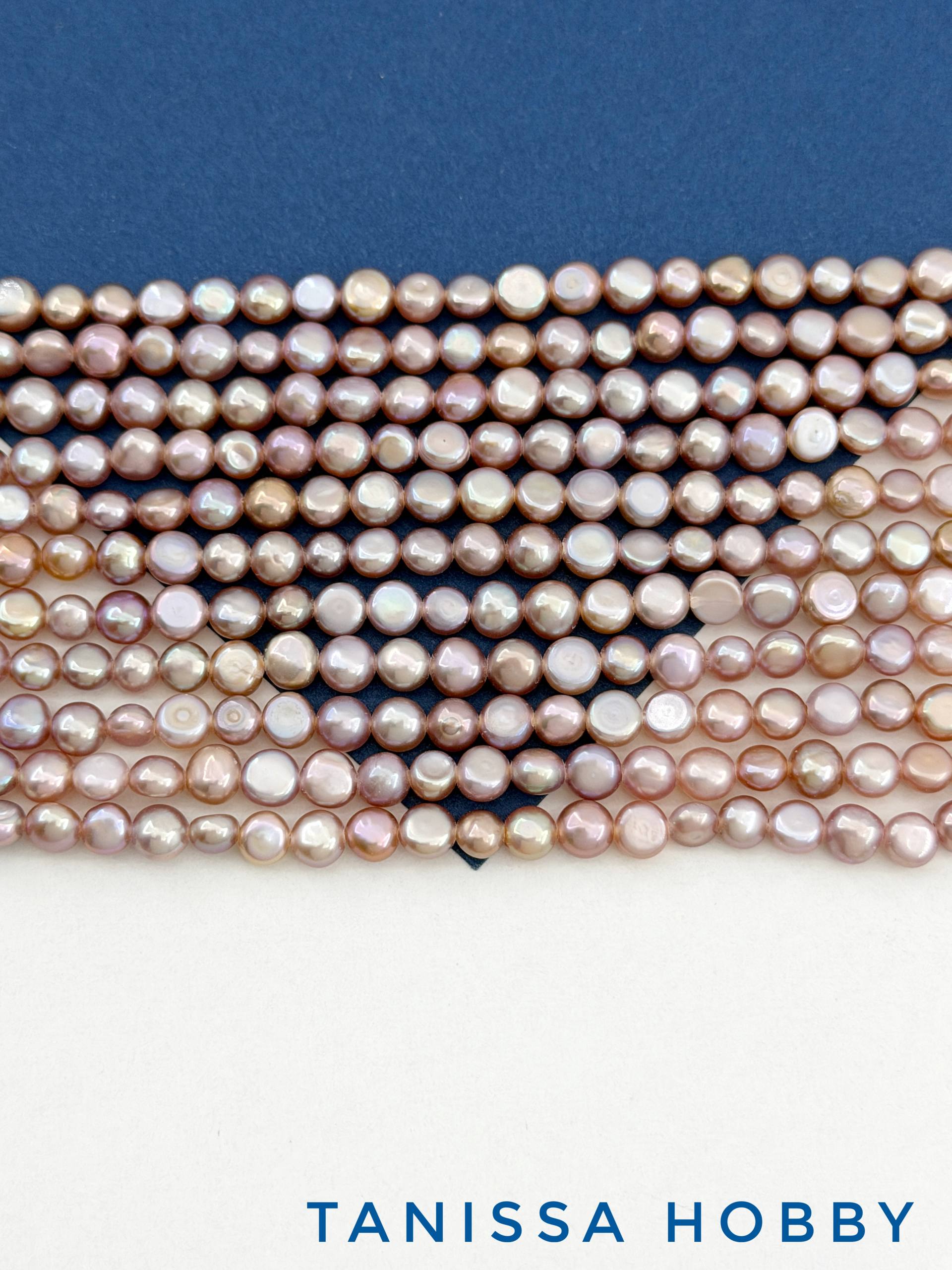 Жемчуг барочный круглый, полусфера культивированный, розовый 5мм, АА, нить, Ж108