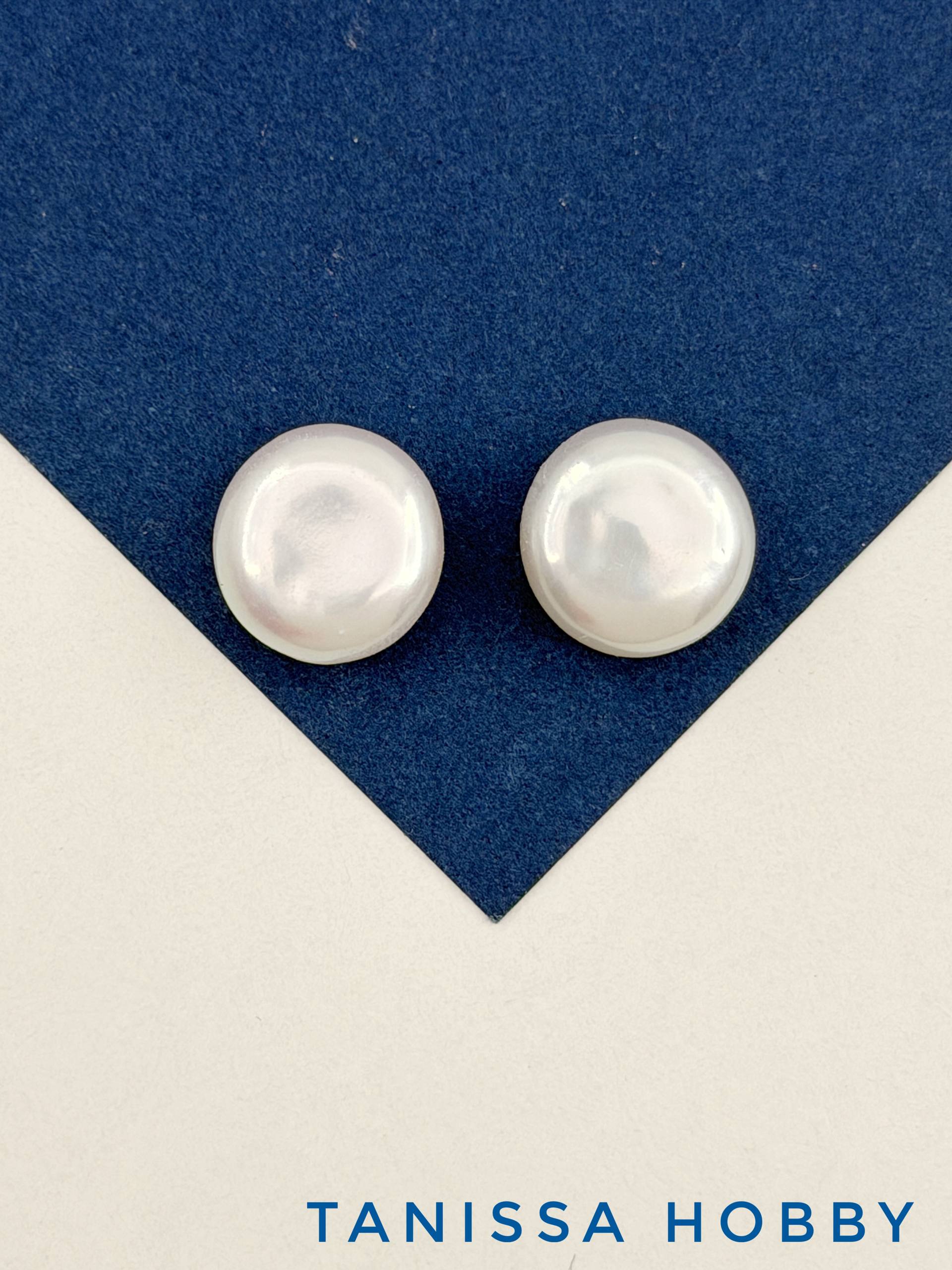 Жемчуг полупросверленный для вклейки, монетка 13-14мм АА, (культивированный) ПАРА, Ж150