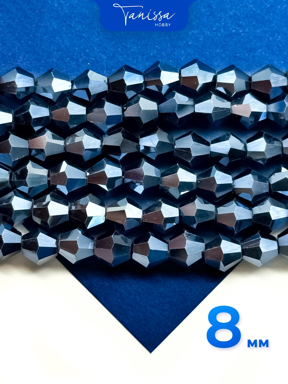 Хрусталь Биконусы 8мм, черный гематит, нить, Х167