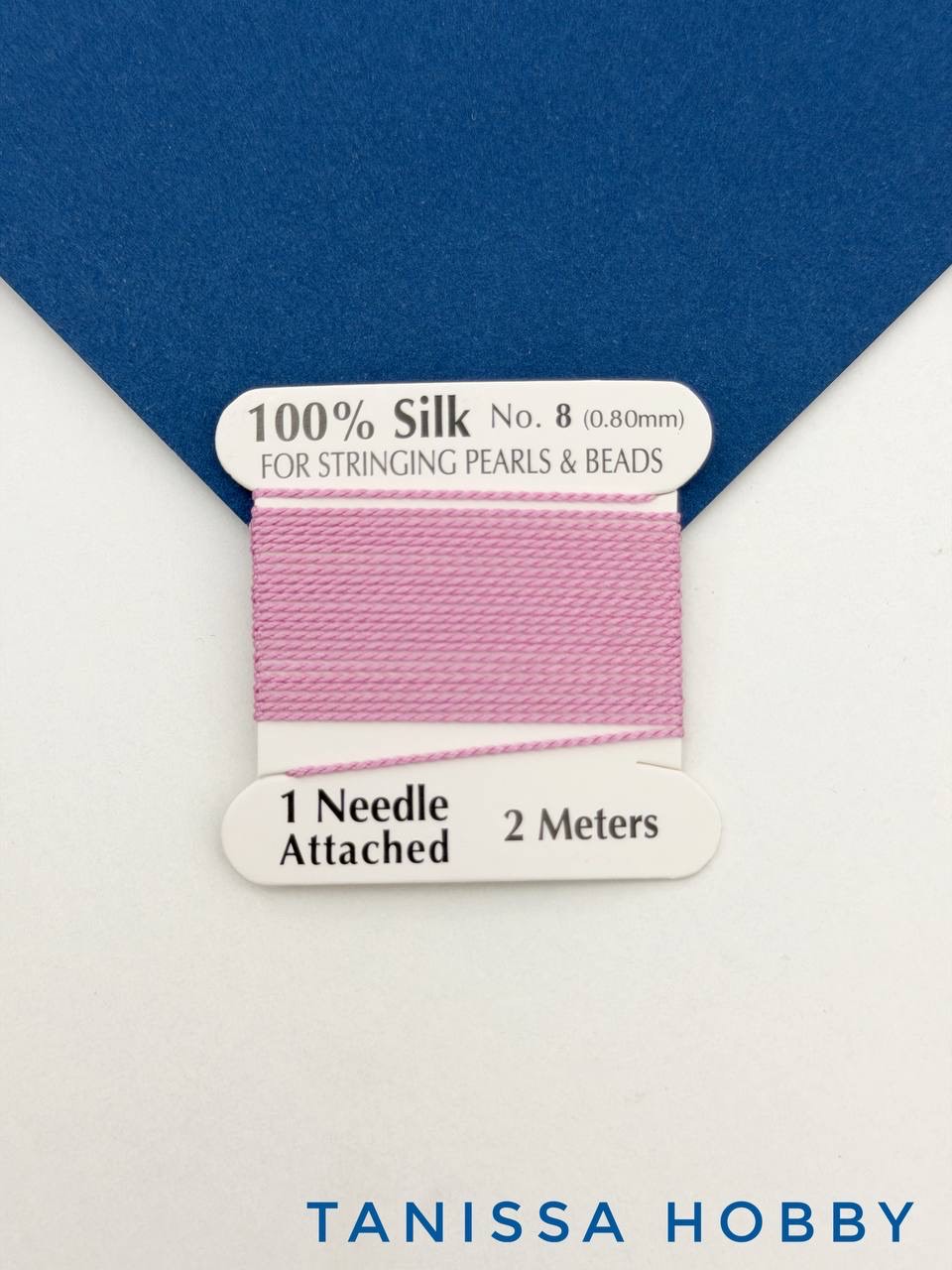 Нить для жемчуга и камней, шелк, 0,8мм, розовый, катушка 2м + игла в комплекте, Ц101