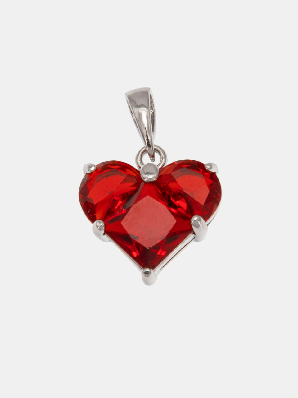Подвеска сердце фианит красный 14мм, родий, Ю325