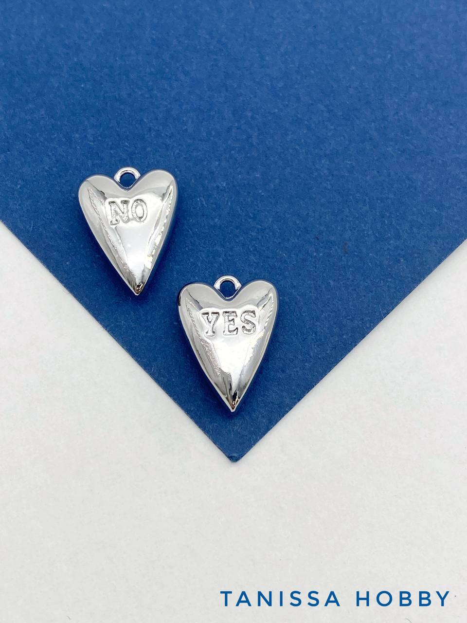 Подвеска сердце YES/NO, 16х11мм, родий, А101