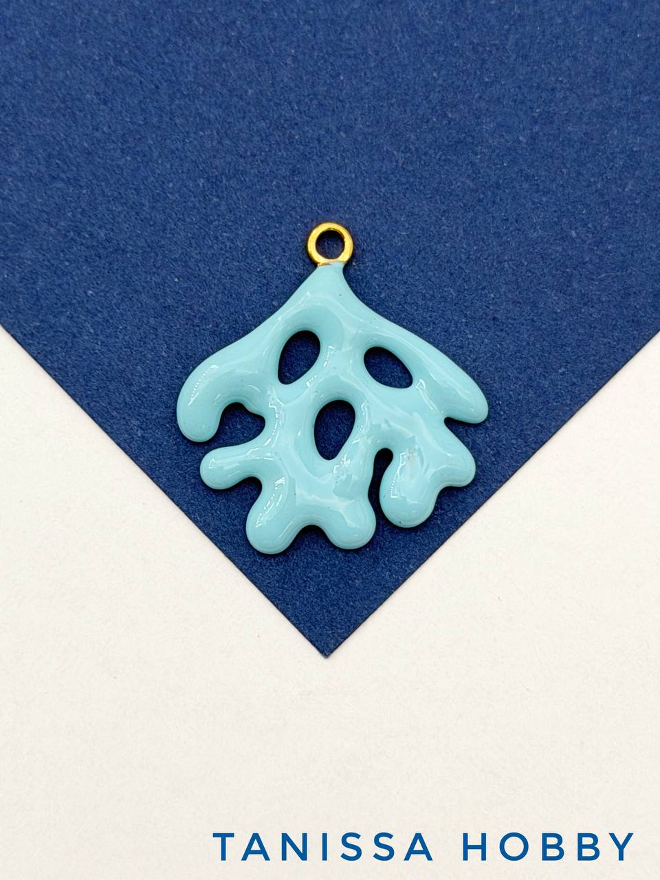 Подвеска коралл, голубая тиффани эмаль, сталь, позолота, Ш515