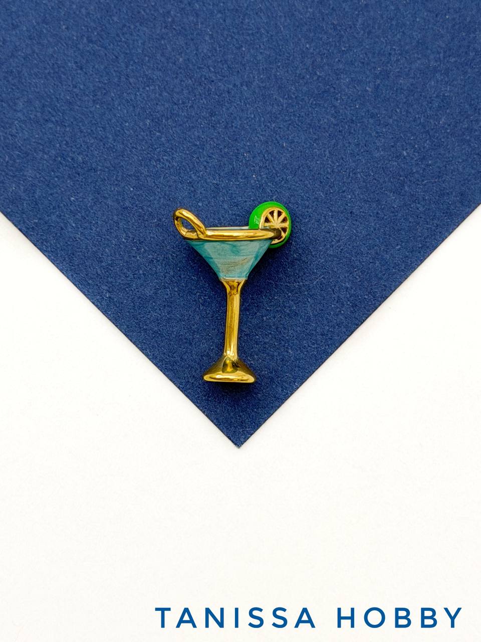 Подвеска коктейль, мартини, бирюзовая эмаль, сталь, позолота, Ш512