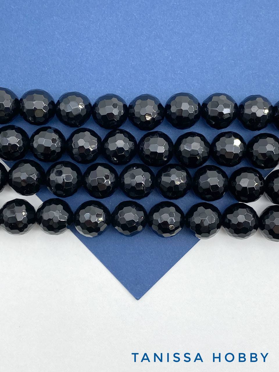 Черный агат граненый, огранка, 12мм, нить, Б162