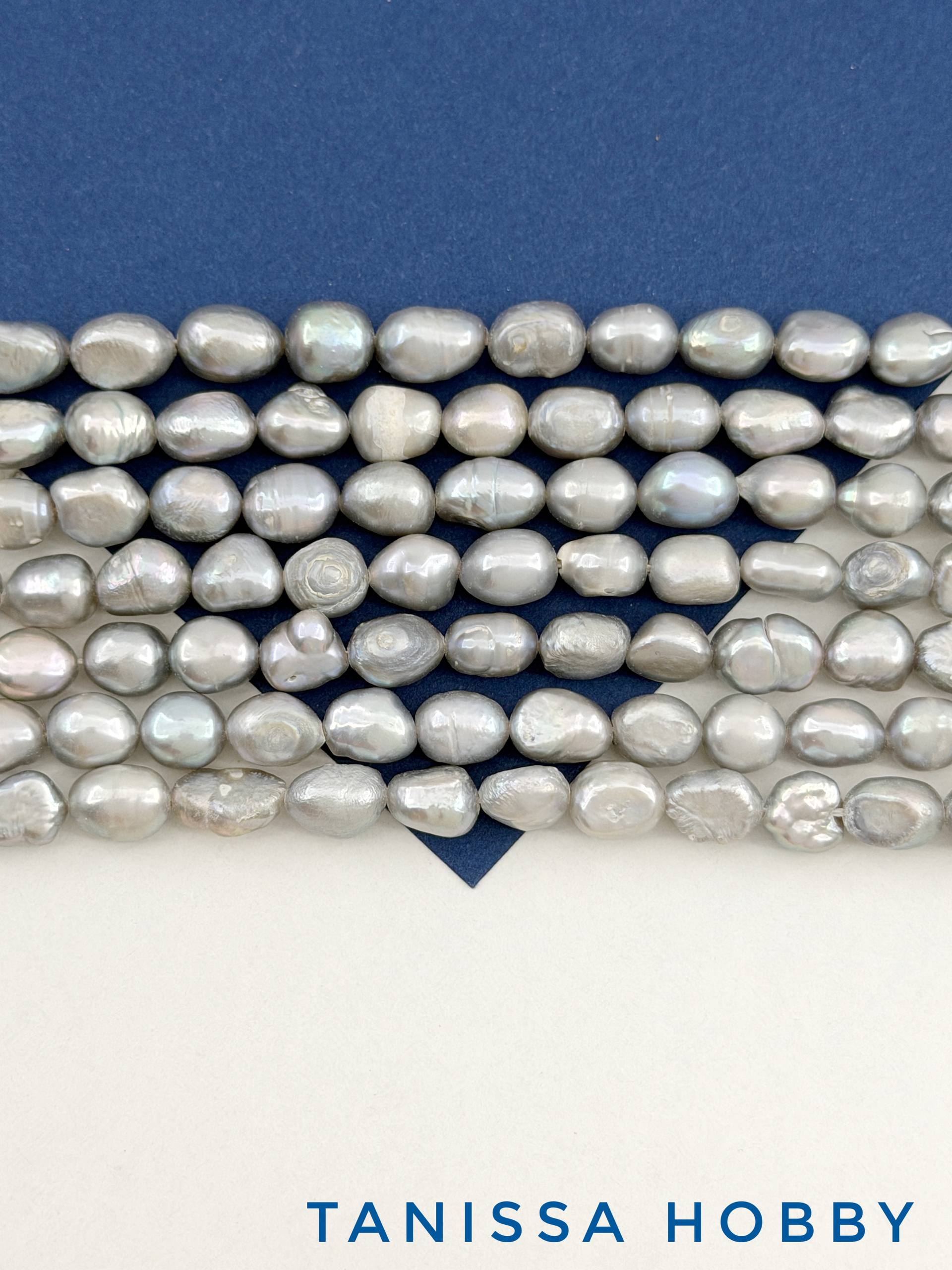 Жемчуг барочный картошка, культивированный, серый 8-9мм, АВ, нить, Ж063