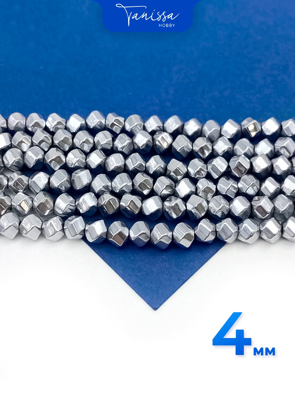 Гематин гематит бусины круглый многогранник, 4мм, нить, ГТ130