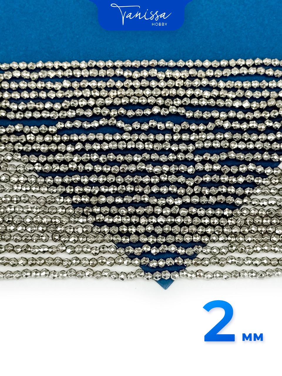Хрусталь круглый, огранка, 2мм, родий металлик, нить, Х434