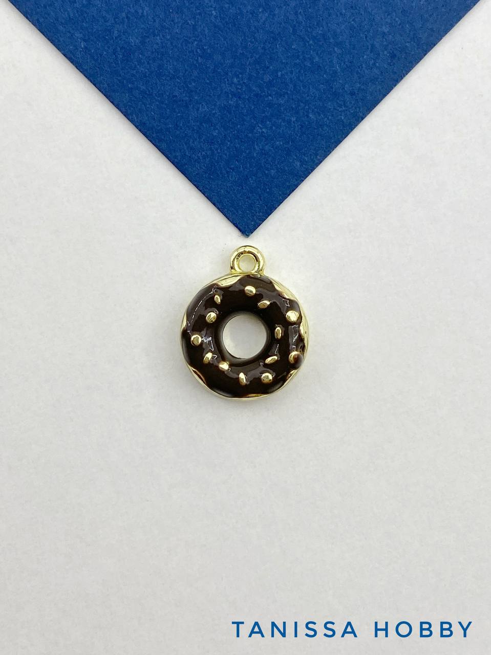 Подвеска шоколадный пончик, эмаль, 12мм , позолота, Д309
