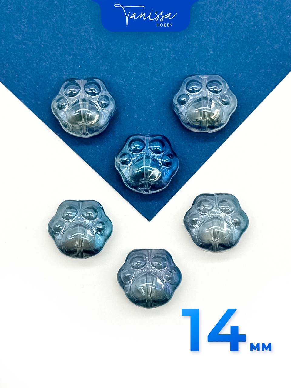 Хрусталь бусина Лапка кота, собаки, синий, 14мм, штука, Х401