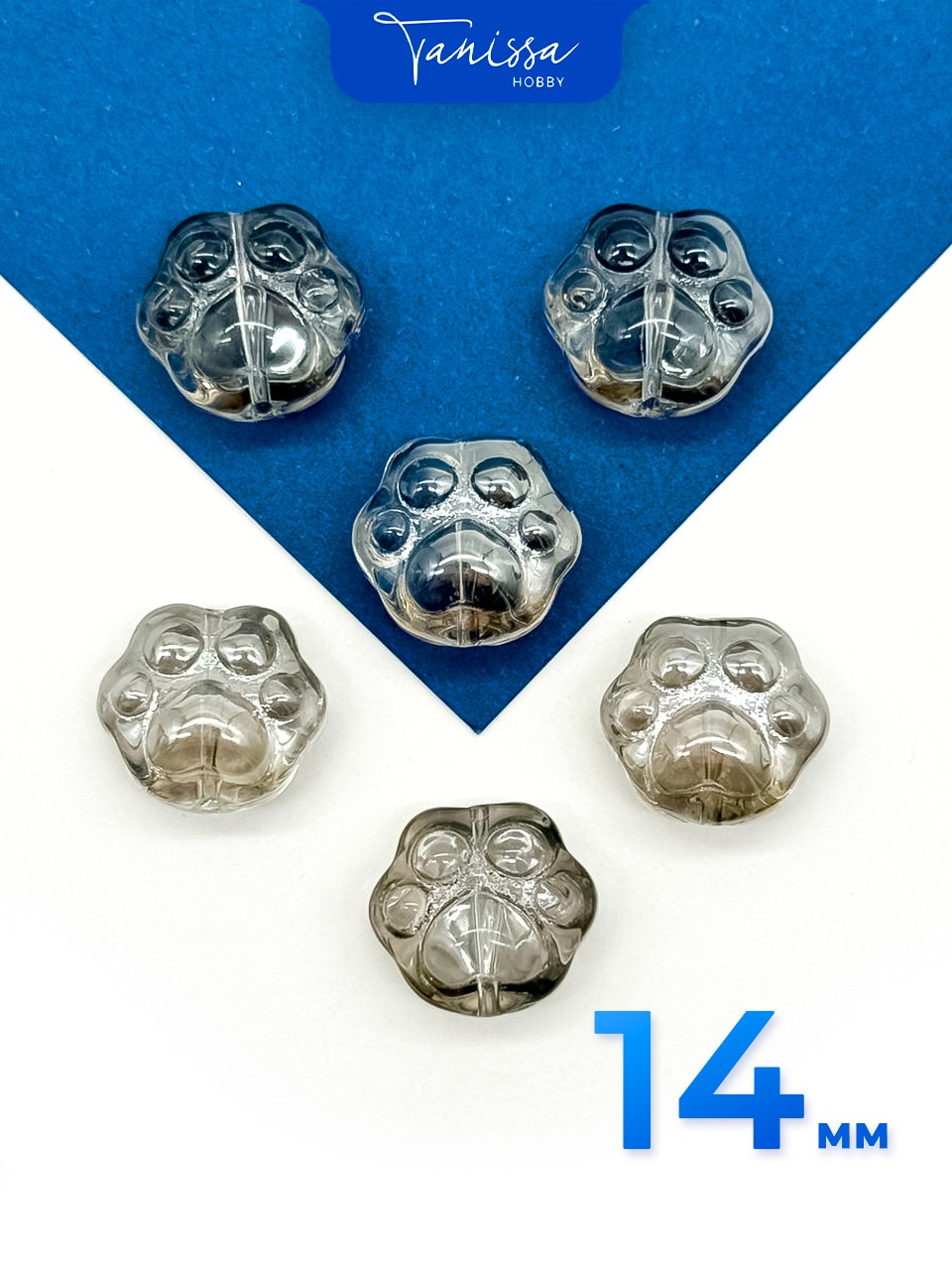 Хрусталь бусина Лапка кота, собаки, серый, 14мм, штука, Х398