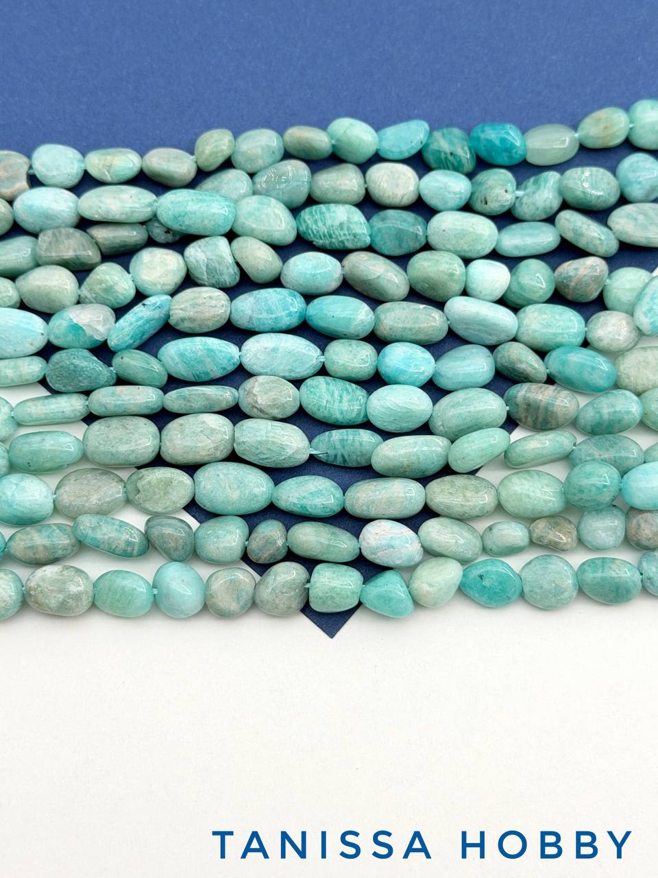 Амазонит голубой бусины галтовка овал, 9-12мм, нить, Б273