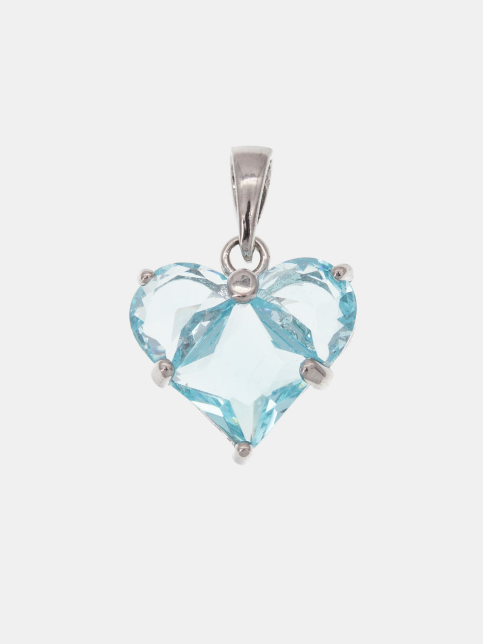 Подвеска сердце фианит голубой 14мм, родий, Ю306