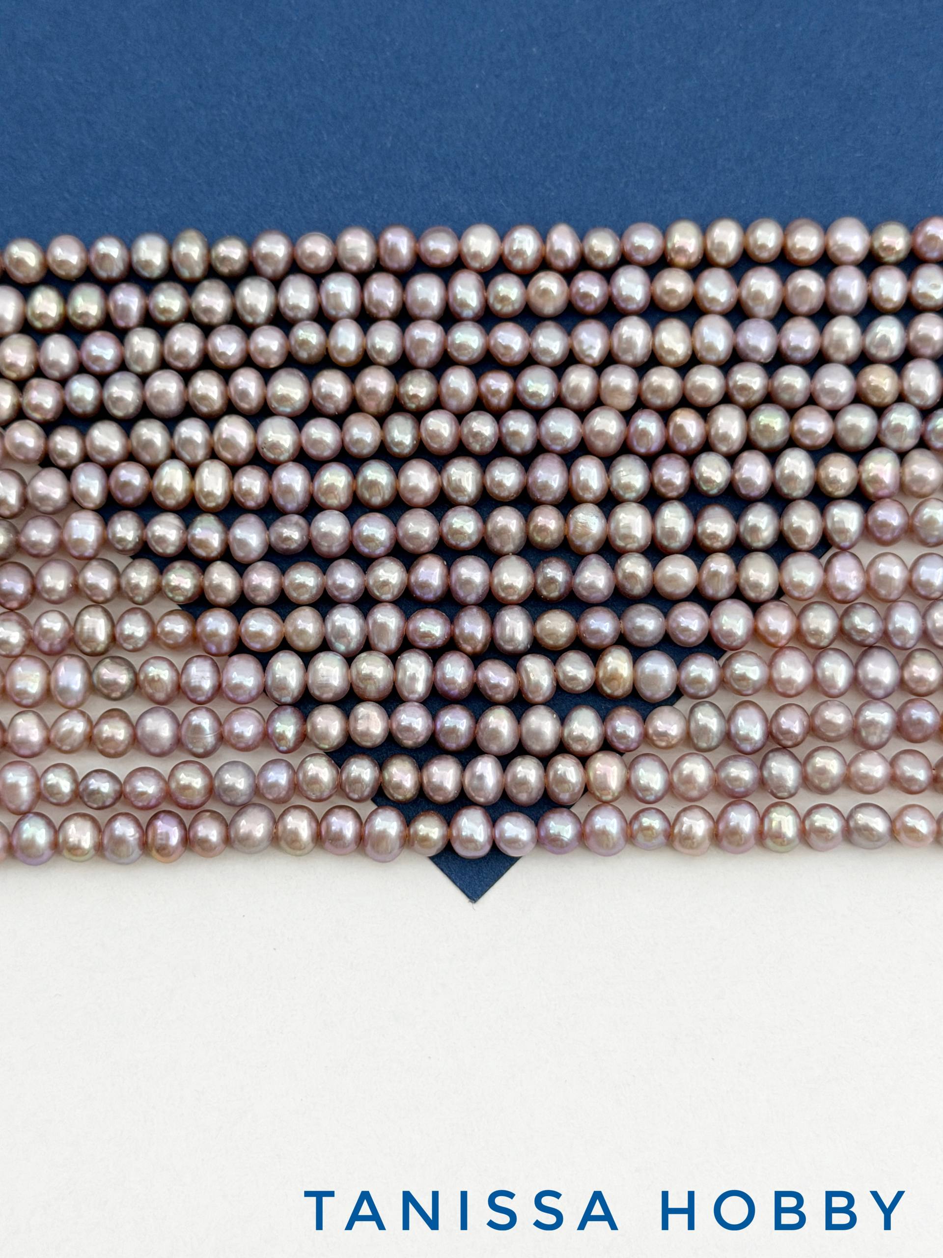 Жемчуг круглый яйцо, культивированный, сиреневый розовый, 4мм, ААА, нить, Ж045