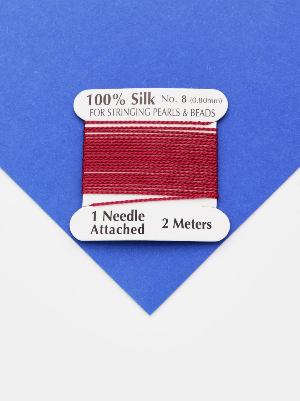 Нить для жемчуга и камней, шелк, 0,8мм, малиновый бордовый, катушка 2м + игла в комплекте, Ц088