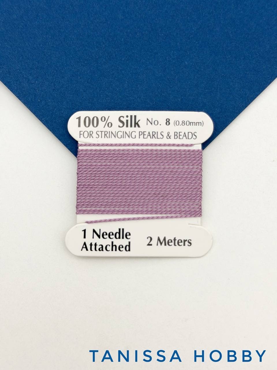 Нить для жемчуга и камней, шелк, 0,8мм, лавандовый, катушка 2м + игла в комплекте, Ц095
