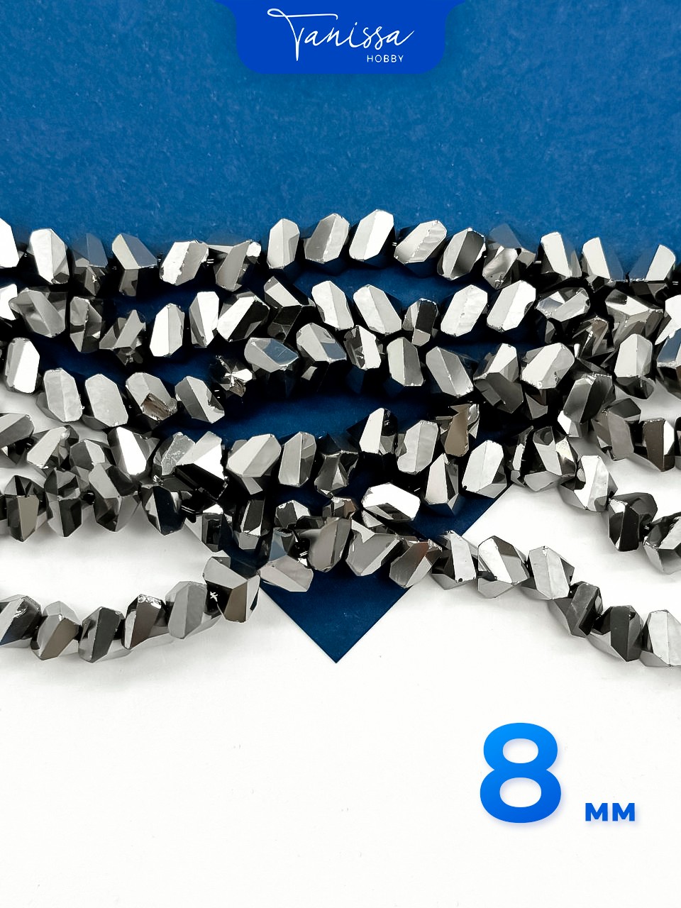 Хрусталь крошка треугольник, гематит, 8мм, нить, Х327