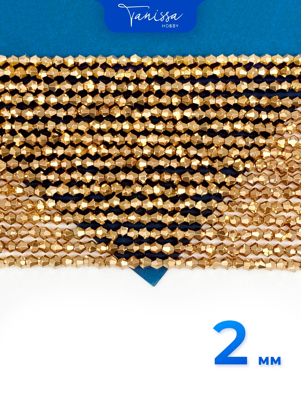Хрусталь Биконусы 2мм, золото металлик, нить, Х462