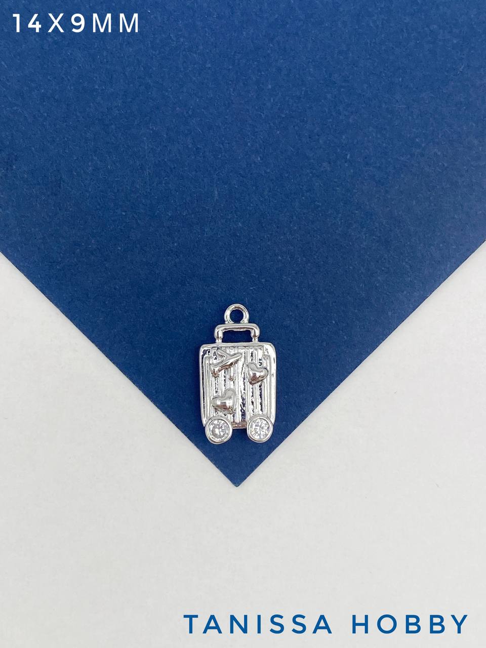 Подвеска чемодан 14х9мм, родий, Ю806