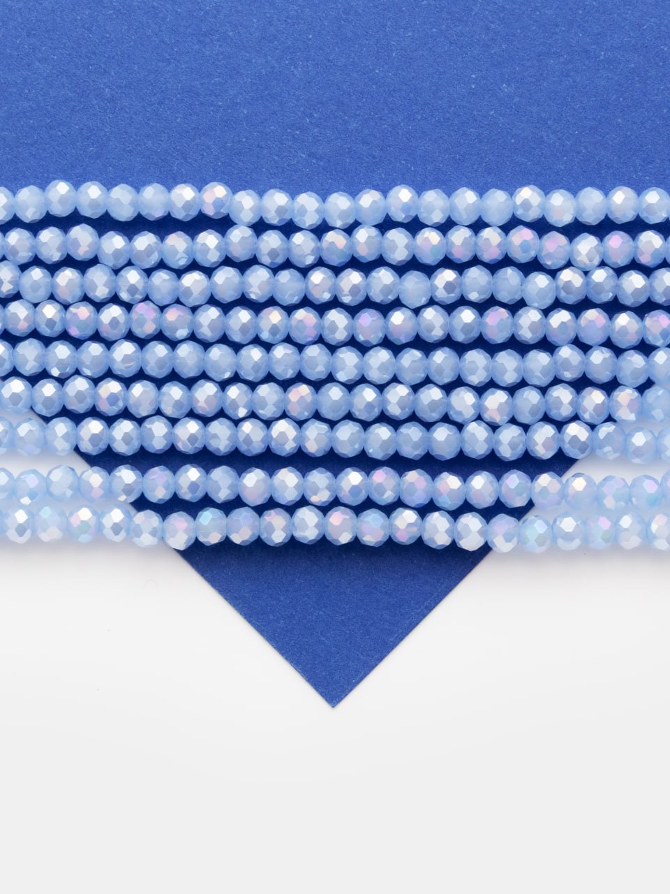 Хрусталь Рондели 4мм, светлый синий АВ шайн, нить, Х518