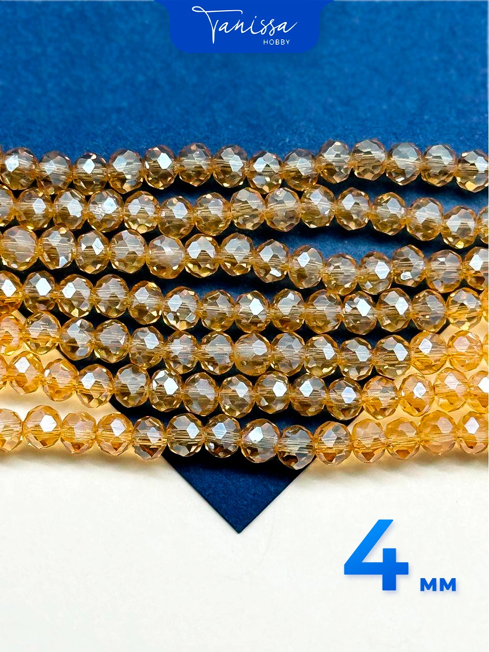 Хрусталь Рондели 4мм, топаз золото АВ, нить. Х126