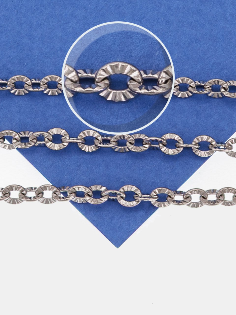 Цепочка якорная овалы огранка, 4,5х4мм, сталь, 50см, Ч840