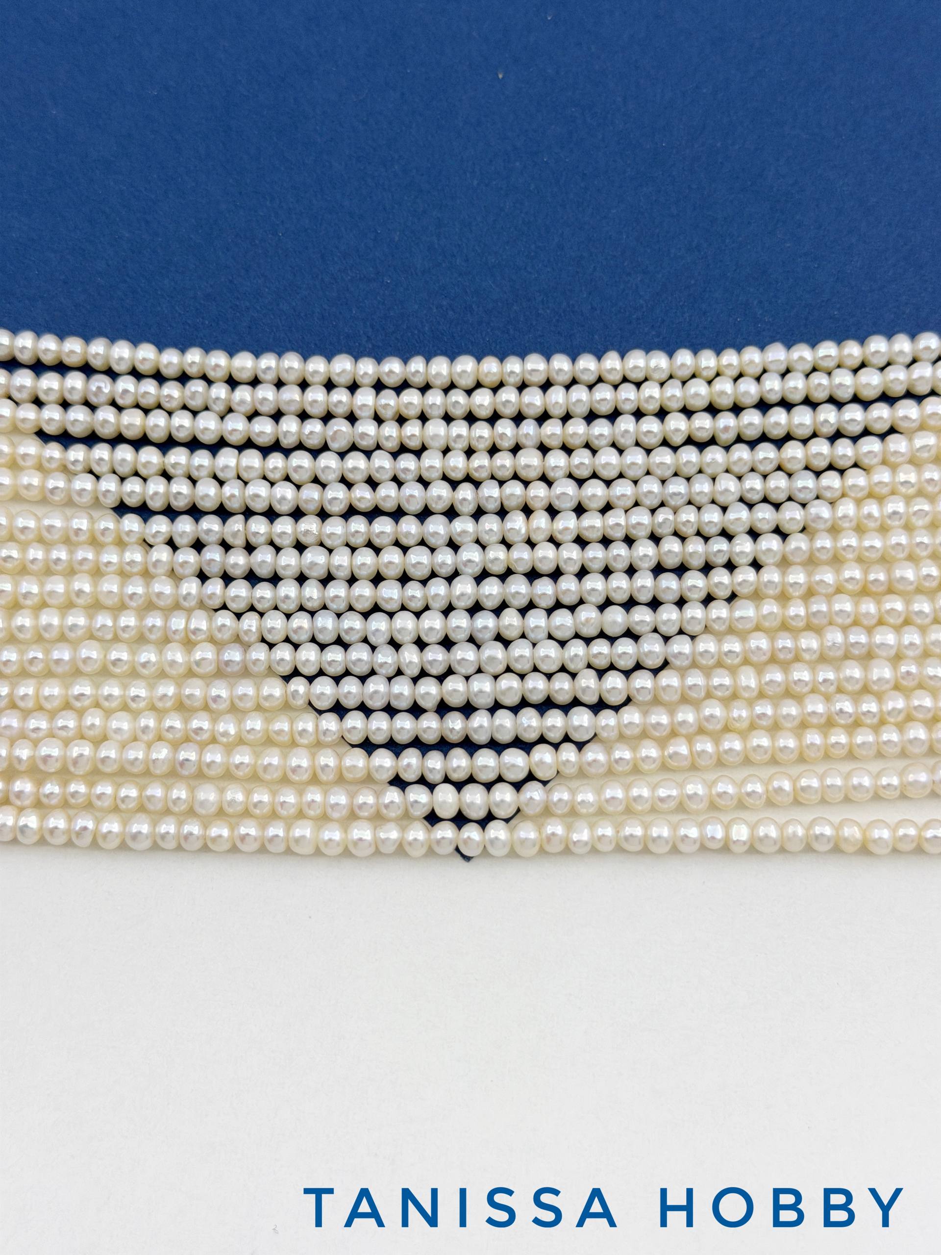 Жемчуг натуральный культивированный, кукуруза, 3х4мм, ААА, нить, Ж073