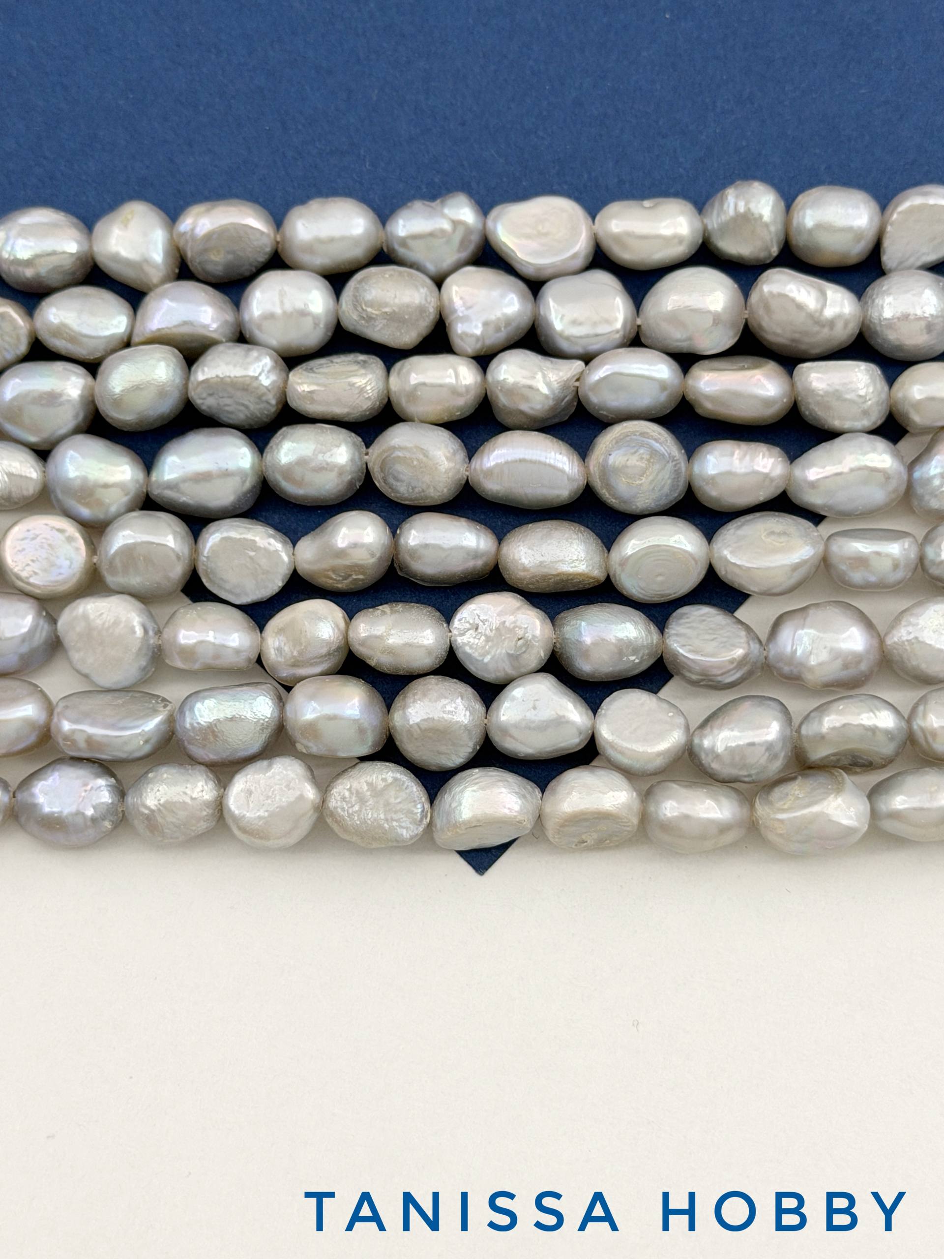 Жемчуг натуральный культивированный, барочный картошка, серый, 9-11мм, АВ, нить, Ж026