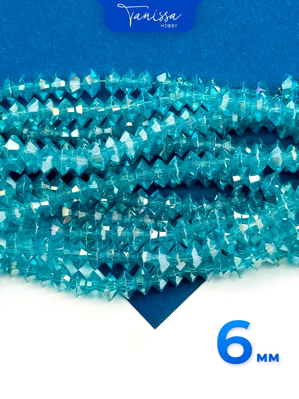 Хрусталь Биконус, плоский, голубой АВ, 6мм, нить, Х349