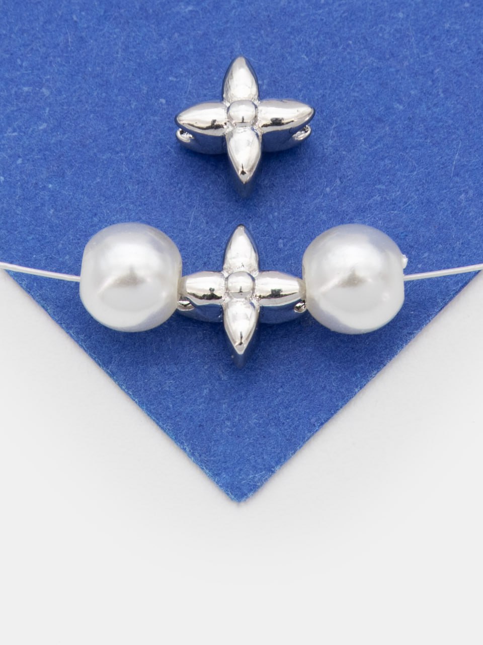 Разделительная бусина клевер 8мм, ШТУКА, родий, Р814