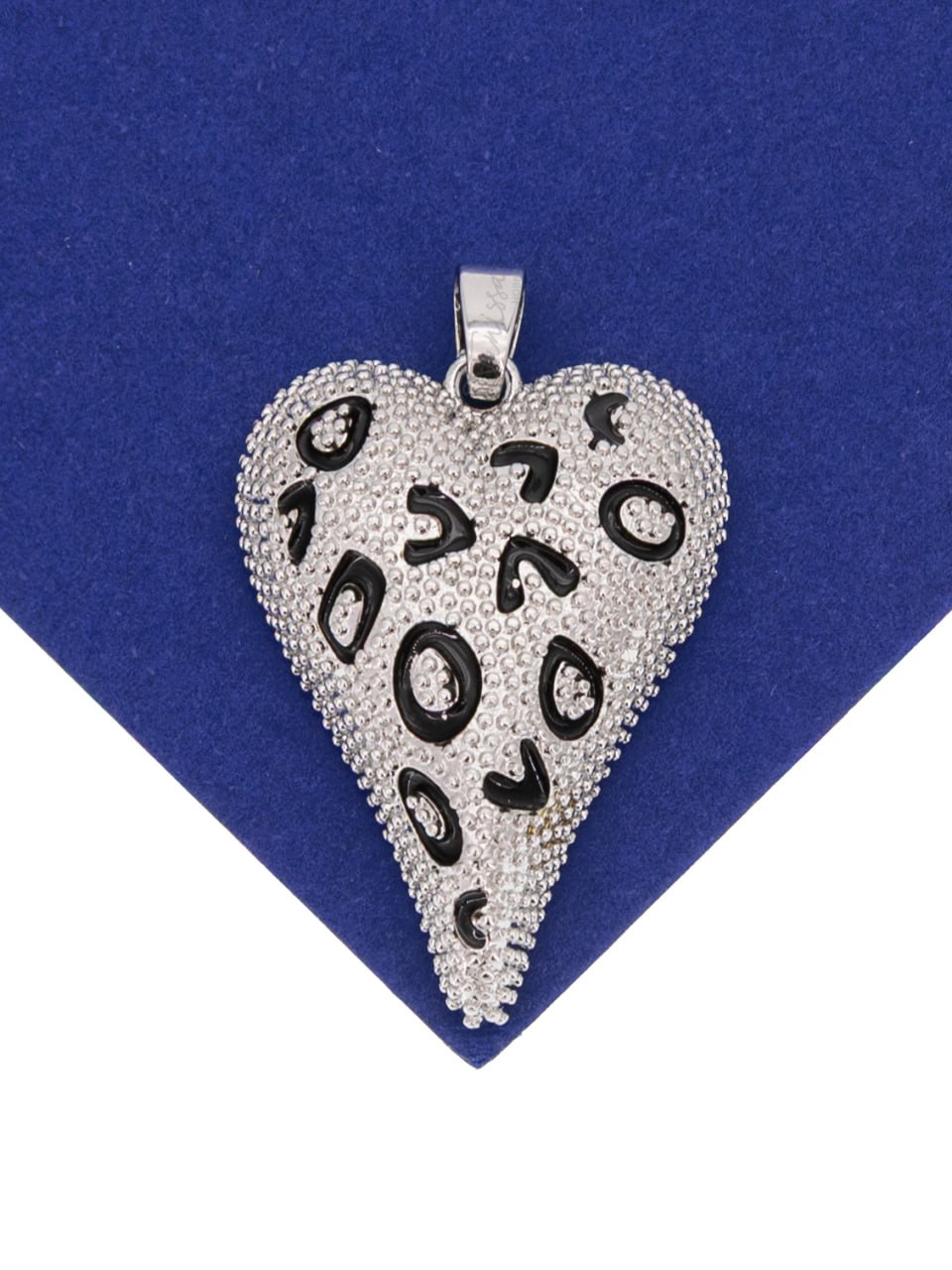 Подвеска сердце леопард с фианитами, 31х23мм, родий, А930