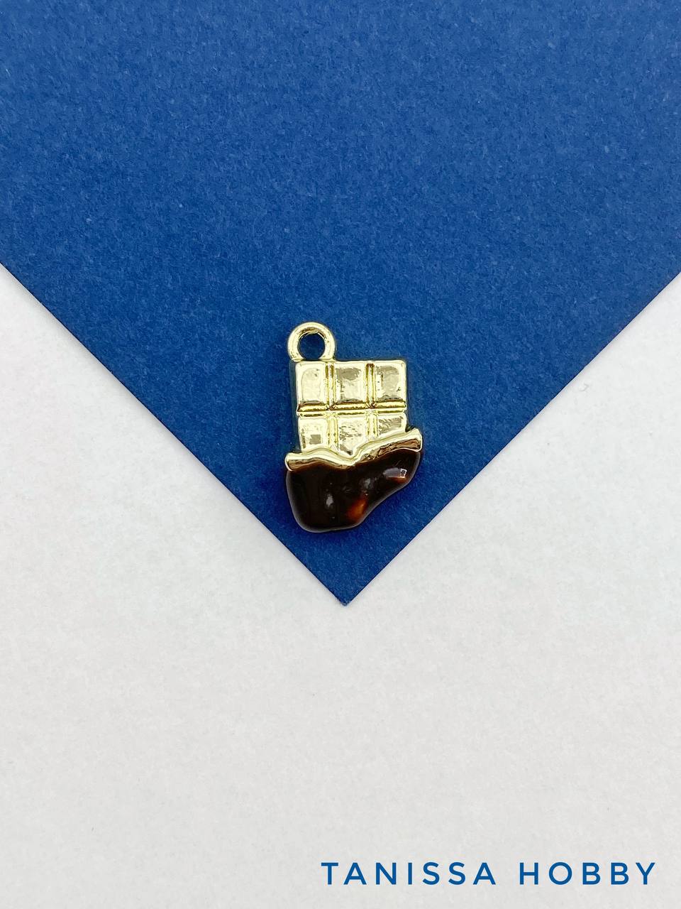 Подвеска плитка шоколада, эмаль, 16х10мм , позолота, Д216