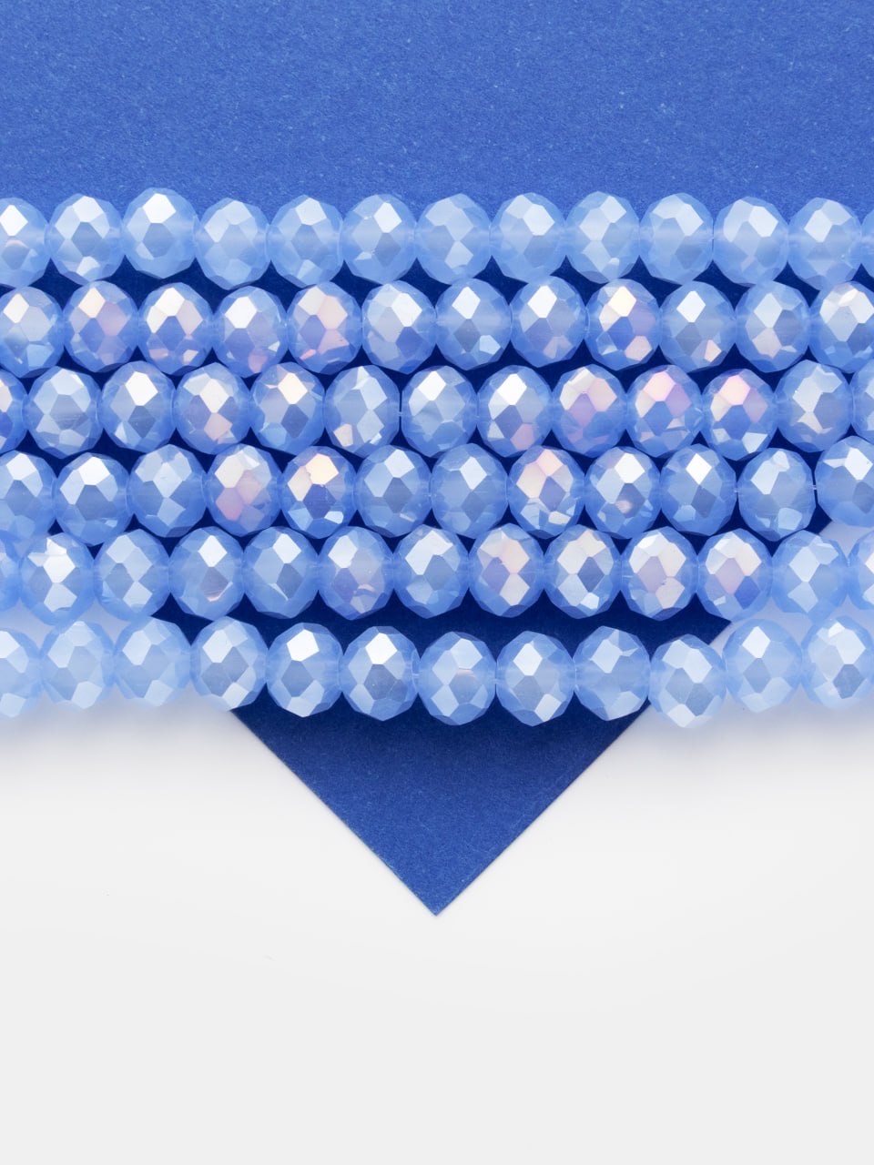 Хрусталь Рондели 8мм, светлый синий АВ шайн, нить, Х516