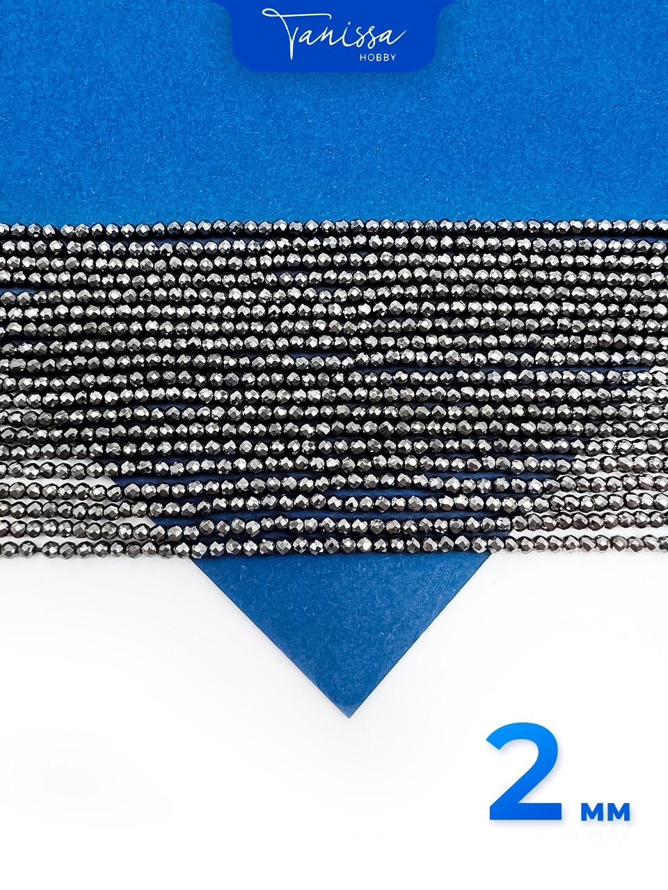 Гематит, гематин, огранка, бусины круглые 2мм, темный серый, нить, ГТ053