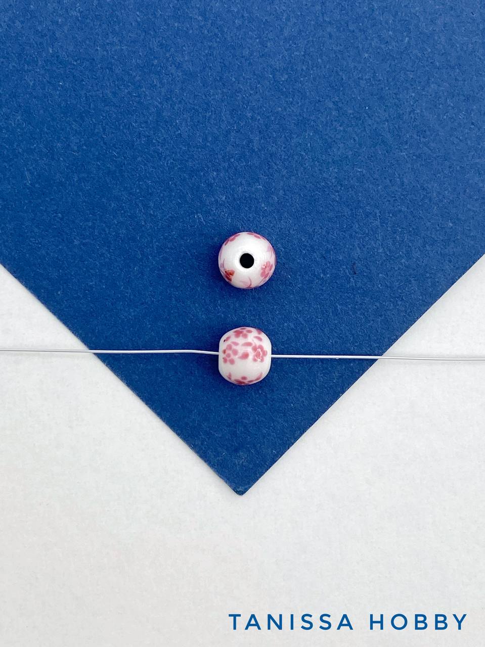 Бусина фарфоровая, керамика, 6мм, круглая, розовый, гжель, штука, П325