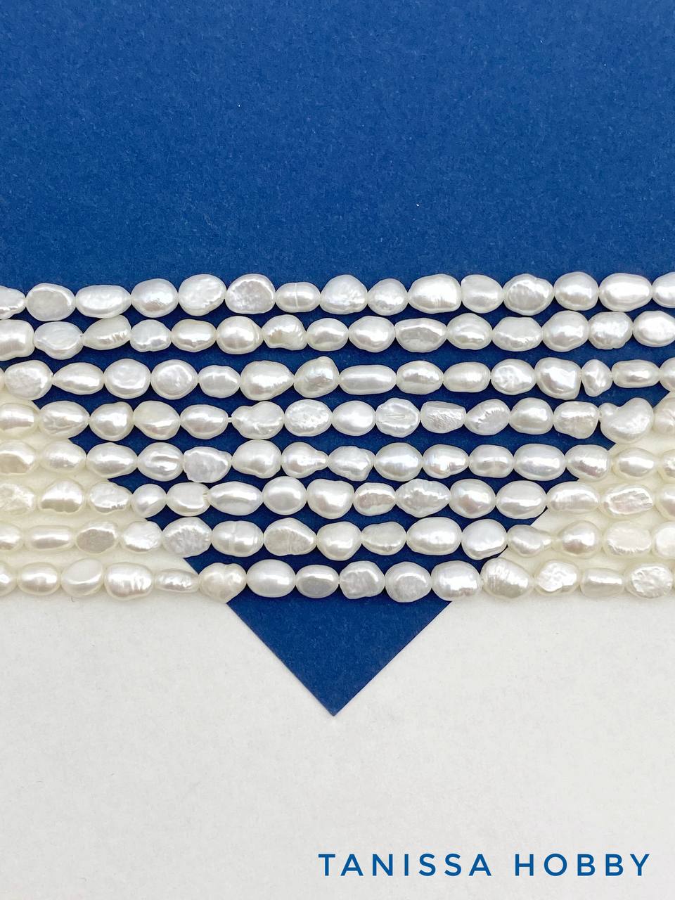 Жемчуг натуральный культивированный барочный картошка плоский 6-7мм, АВ, нить, Ж171