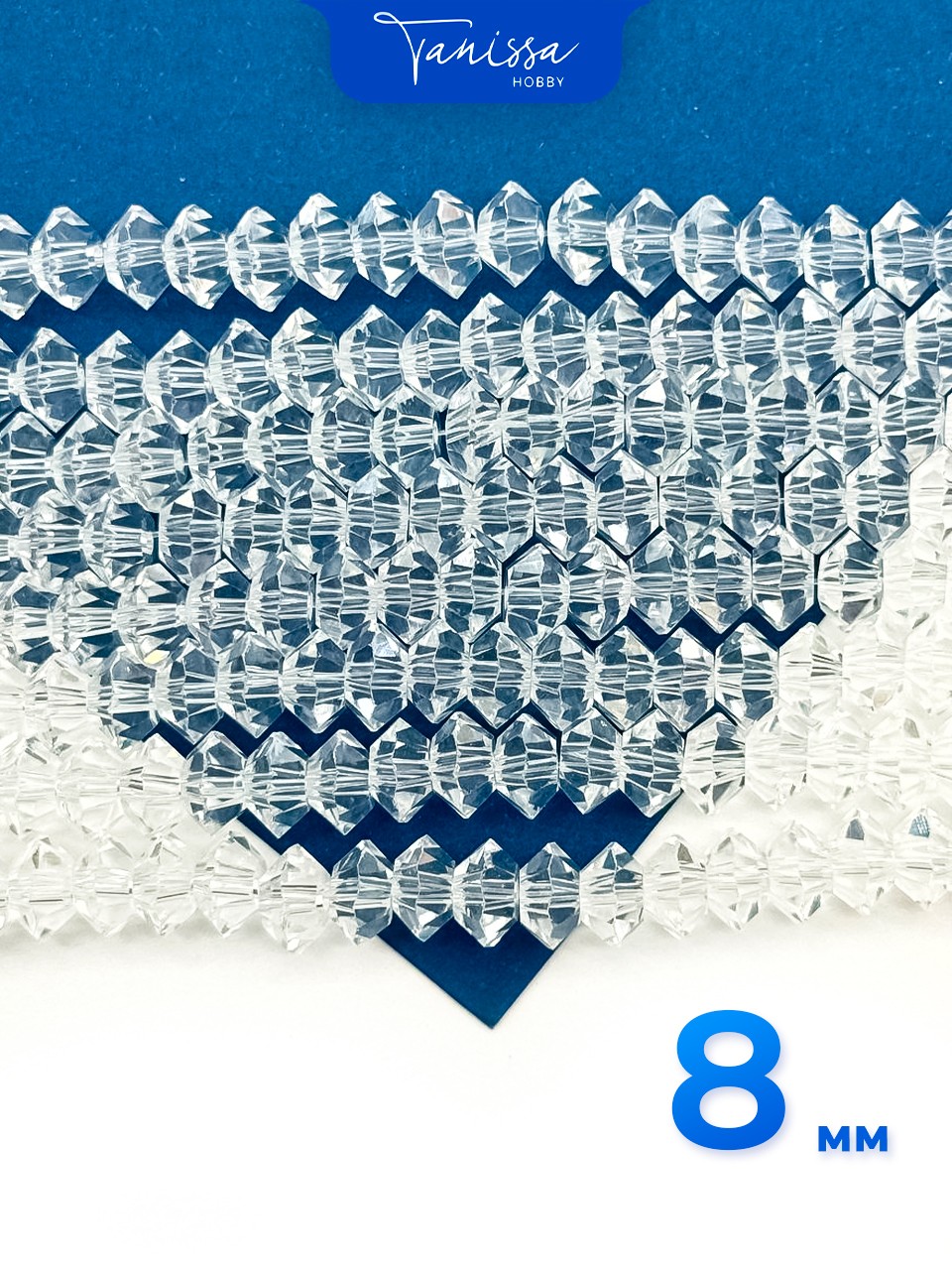 Хрусталь Биконус, плоский, прозрачный, 8мм, нить, Х352