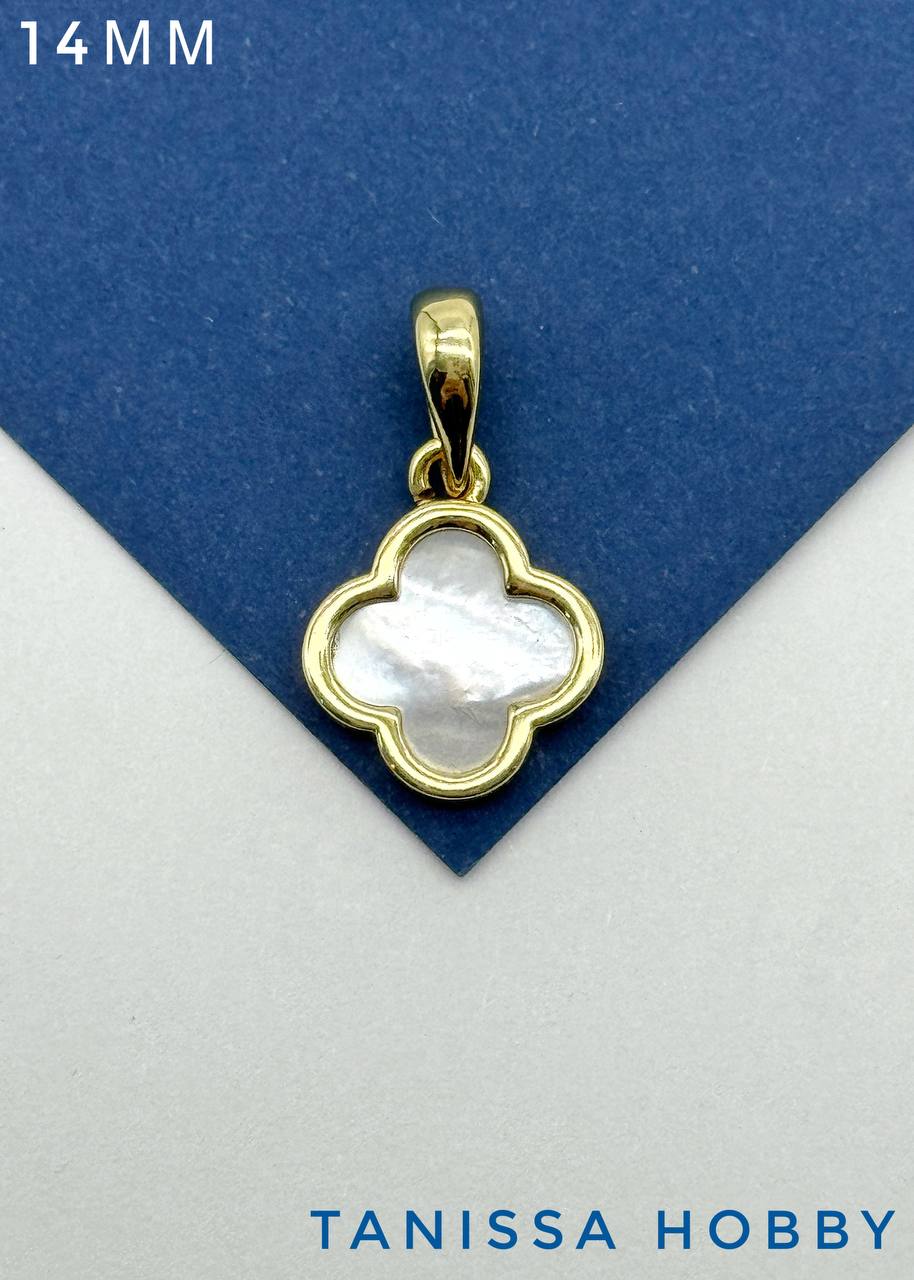 Подвеска Клевер, белый перламутр, Категория В, позолота, С207