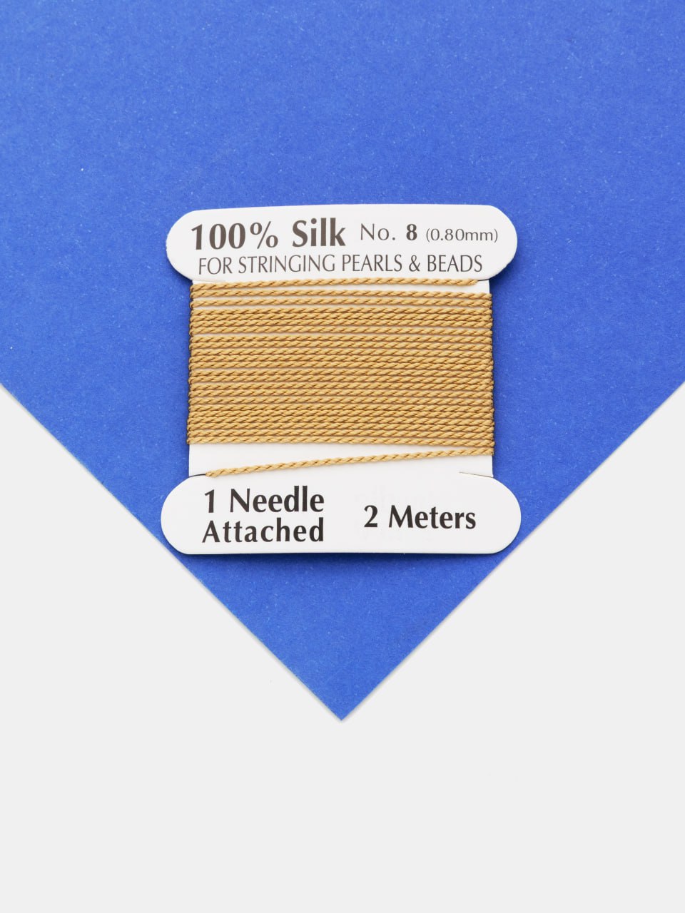 Нить для жемчуга и камней, шелк, 0,8мм, бежевый, катушка 2м + игла в комплекте, Ц093