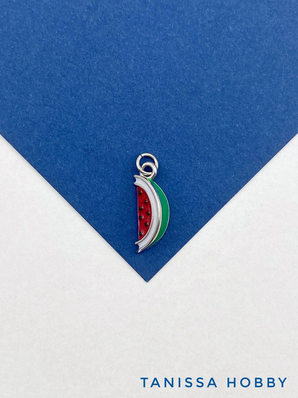 Подвеска арбуз, эмаль, 20х8мм, родий, Ю629