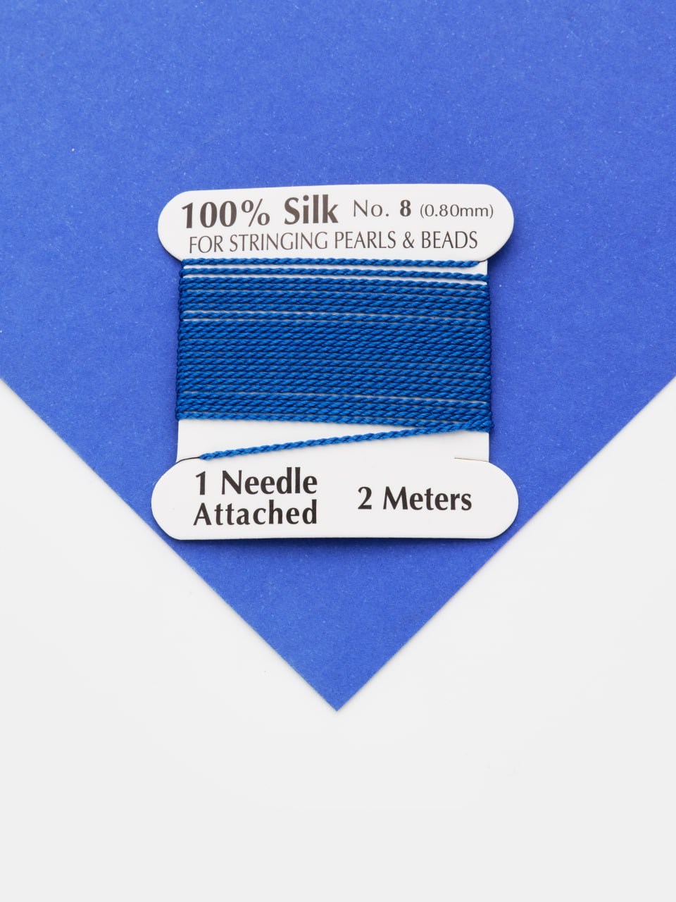 Нить для жемчуга и камней, шелк, 0,8мм, синий, катушка 2м + игла в комплекте, Ц090