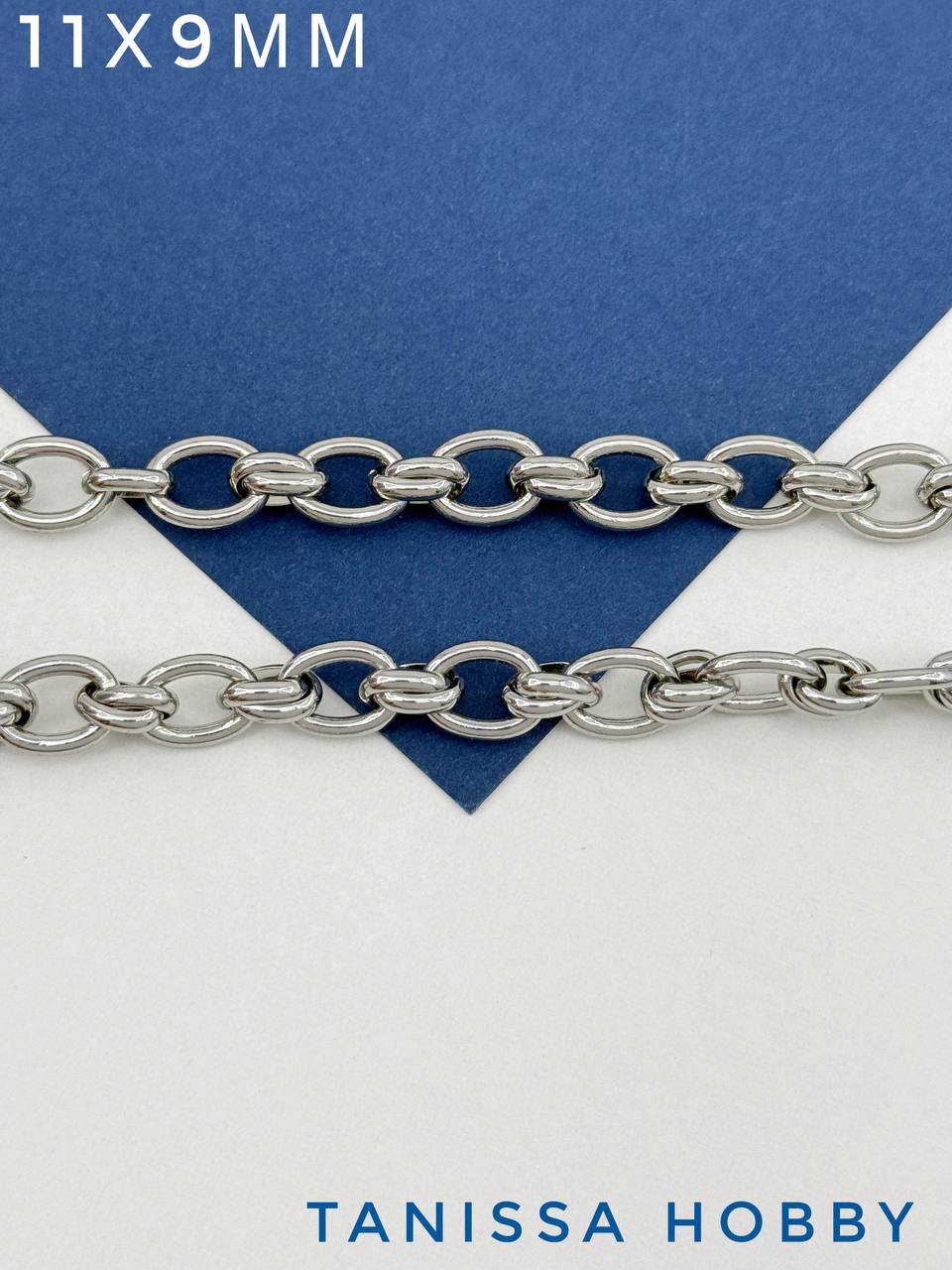 Цепочка якорная овалы 11х9мм, 50см, родий, СН134