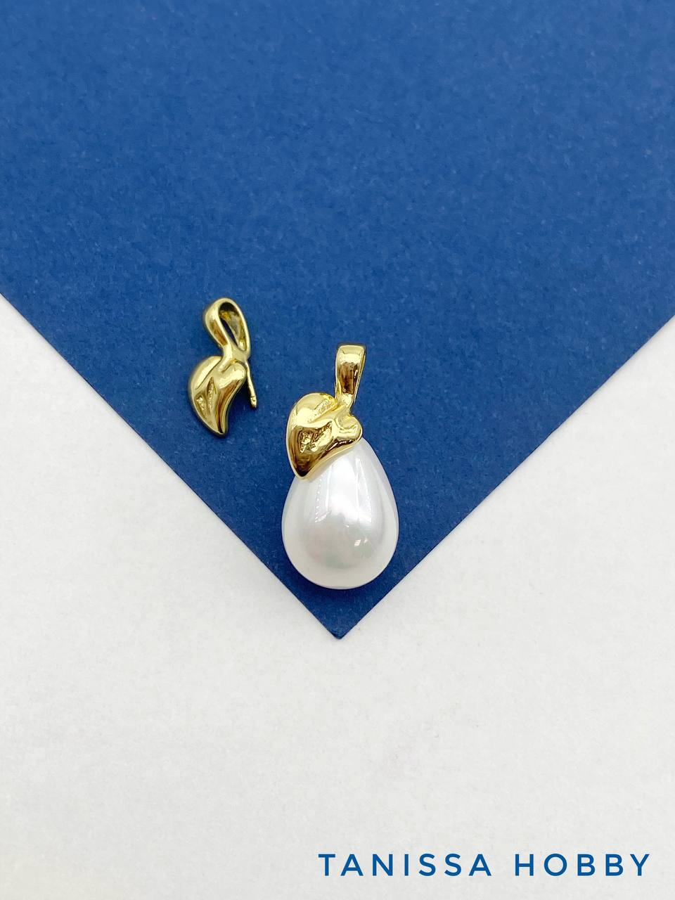 Бейл подвеска листик для вклейки, 12мм, позолота, В431