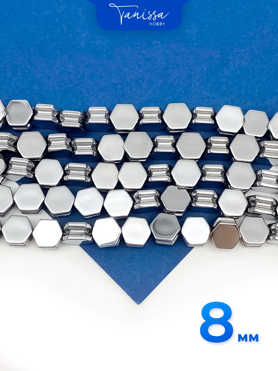 Гематин гематит бусины шестиугольник 8мм, 1/2 нити, ГТ146